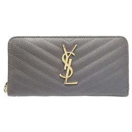 Cartera larga de cuero gris Yves Saint Laurent Castaño
