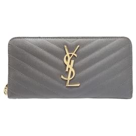Portefeuille long en cuir gris Yves Saint Laurent Marron