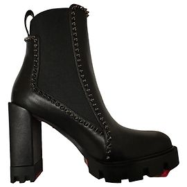Christian Louboutin Out Line Spike Ankle Boots Black Leather Black