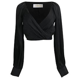 Top corto a maniche lunghe in seta nera Zimmermann Nero