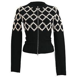 Alaïa gemusterter Reißverschluss-Cardigan aus schwarzer Wolle Schwarz
