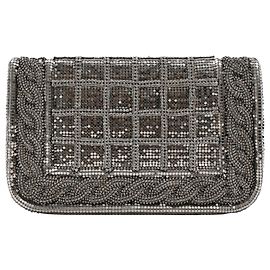 Clutch in seta argento decorata con cristalli Balmain Argento