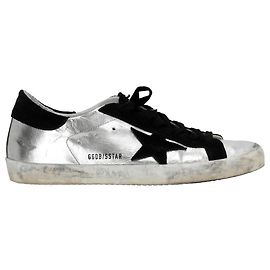 Golden Goose Super-Star Sneakers in Metallic Silver Leather Silvery Metallic