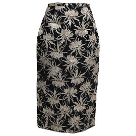 Jupe crayon midi en brocart floral Rochas en polyester noir et or Noir