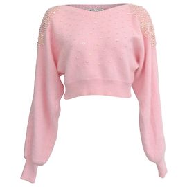 Kurzer Pullover aus rosa Angorawolle mit Perlen von Alessandra Rich Pink
