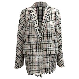 Maje Tweed Karo Blazer aus Weißer Baumwolle Weiß