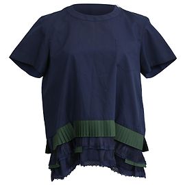 Sacai Asymmetric Hem Crewneck T-Shirt in Navy Blue Polyester Blue Navy blue