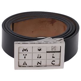 Cinturón de cuero negro con hebilla rectangular con logo Montblanc Negro