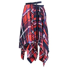 Falda midi plisada asimétrica de cuadros Sacai en poliéster multicolor Multicolor