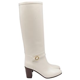 Valentino Garavani Valentino Pattie Knee Boots in White Leather White Cream