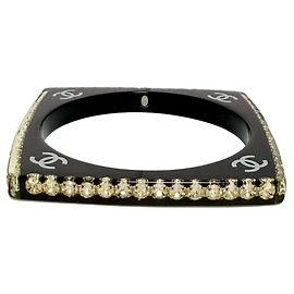 Bracciale in plastica nera e strass per donna Chanel Nero
