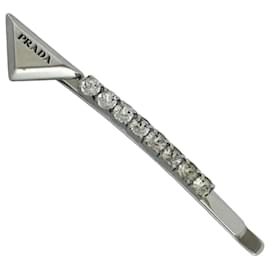Grampo de cabelo prateado Prada com strass Prata