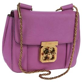 Bolsa de Ombro Elsie em Couro Chloé com Corrente, Roxo e Dourado, Auth BA9835V Dourado Roxo