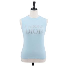 Top sin mangas de lentejuelas Christian Dior de algodón azul claro Auth 165960M Azul claro