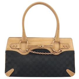 Gucci Horsebit Bracket Tote GG Canvas Medium Black
