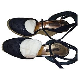 Louis Vuitton Wedge Mules Navy Blue Leather Navy blue