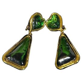 Autre Marque Boucles d’oreilles plaqué or et vertes Multicolore Vert