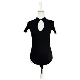 Wolford Black Merino Rib String Body Top Black