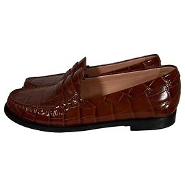 J.Crew Winona brown crocodile-effect leather loafers Brown