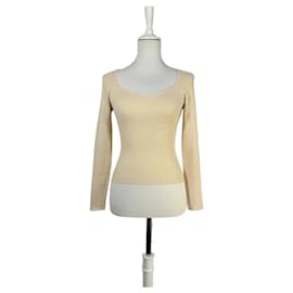 Ba&Sh Ecru geripptes Oberteil mit Herz-Ausschnitt Olaf Beige