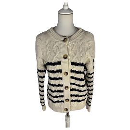 SéZane Sean creme und schwarze Strickjacke Weiß Marineblau