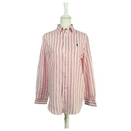Polo Ralph Lauren Camisa de linho listrada em corte clássico vermelho e branco Rosa Branco