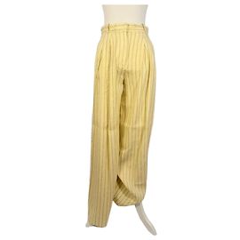 Autre Marque Gelbe gestreifte Leinenhose Gelb