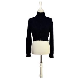 Longchamp Cardigan court à col zippé bleu marine Bleu Marine