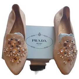 Prada Leather and Suede Flats Beige Beige