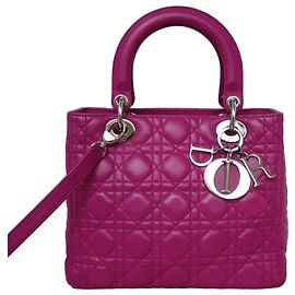 Bolsa Lady Dior Medium em couro rosa Rosa
