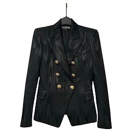 Balmain Black Moiré Double Breasted Blazer Black