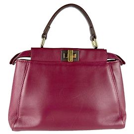 Bolsa de ombro em couro Peekaboo Mini da Fendi Marrom Bordeaux