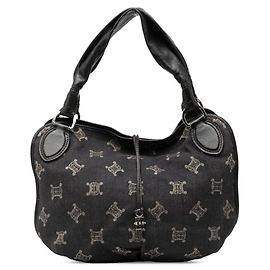 Céline Bolsa de mão em denim e couro Celine Triomphe Preto