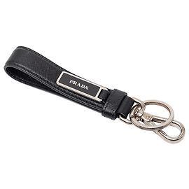 Prada Black Saffiano Logo Key Chain Black
