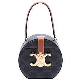 Céline Celine Brown Triomphe Coated Canvas Round Box Handbag Brown Dark brown