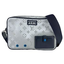 Louis Vuitton Monogram Satellite Alpha Nylon Shoulder Bag Brown Navy blue