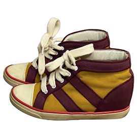 Isabel Marant Baskets montantes en toile bordeaux et jaune Blanc Rouge Jaune