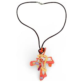 VINTAGE HALSKETTE CHRISTIAN LACROIX ANHÄNGER BROSCHE KREUZ METALL HALSKETTE BROSCHE Golden
