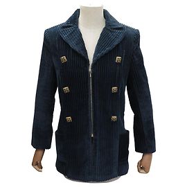 VESTE CHANEL ZIPEE BOUTONS GRIPOIX P41564 M 38 VELOURS COTELE BLEU JACKET Bleu Marine