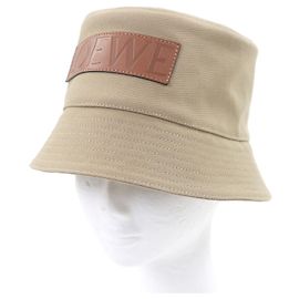 Gorra de algodón con parche de cuero logo Loewe Castaño Beige