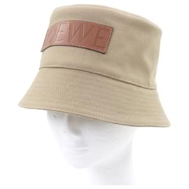 Boné de algodão com patch de couro logo Loewe Marrom Bege