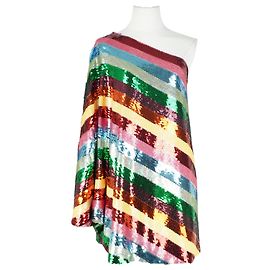 Valentino Garavani Robe mini en soie chiffon à sequins multicolores à rayures Valentino Multicolore