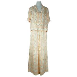 Set in seta con stampa geometrica CLAUDIE PIERLOT con camicia e pantaloni Arancione