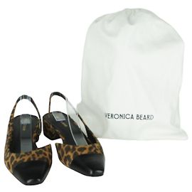Veronica Beard Leopard Print Suede Slingback Pumps Brown