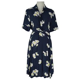 Robe Fleurie Bleu Marine Ganni Bleu Bleu Marine