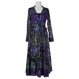 Vestido maxi envolvente impresso em roxo multicolorido Christian Dior com forro Multicor