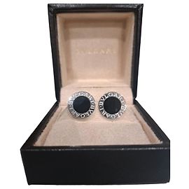 Gemelli Bulgari in argento e onice nero tondi Argento