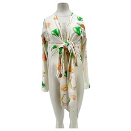 Autre Marque SAKS POTTS Patterned Silk Top White White