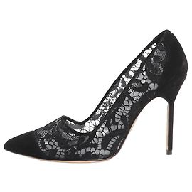 Manolo Blahnik Black lace detail pointed toe pumps - size UK 4 Black