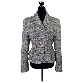 Jaqueta curta Versace Jeans Couture em preto e branco mesclado Cinza